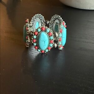 Turquoise and Red Beaded Bracelet